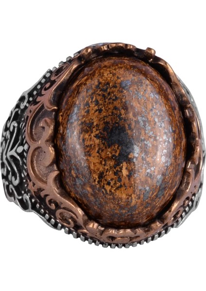 Doğal Taş El Yapımı Yüzük - 925 Ayar Gümüş El Yapımı Yüzük - Şık Farklı Yüzük (Bronzit)