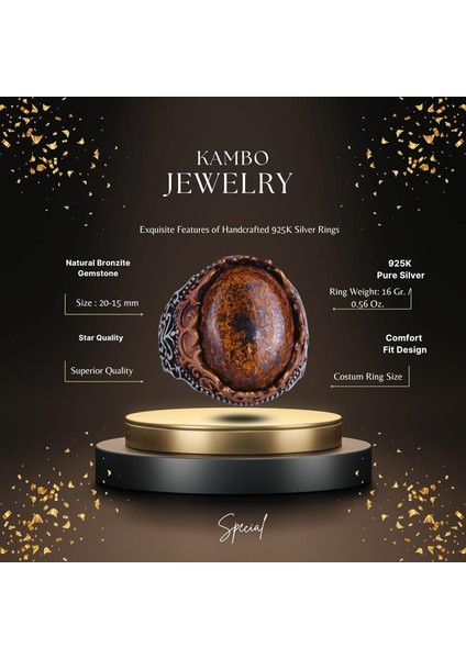 Doğal Taş El Yapımı Yüzük - 925 Ayar Gümüş El Yapımı Yüzük - Şık Farklı Yüzük (Bronzit) fiyatları