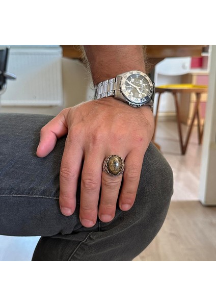 Doğal Taş El Yapımı Yüzük - 925 Ayar Gümüş El Yapımı Yüzük - Şık Farklı Yüzük (Bronzit) modelleri