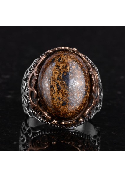 Doğal Taş El Yapımı Yüzük - 925 Ayar Gümüş El Yapımı Yüzük - Şık Farklı Yüzük (Bronzit) fırsatları