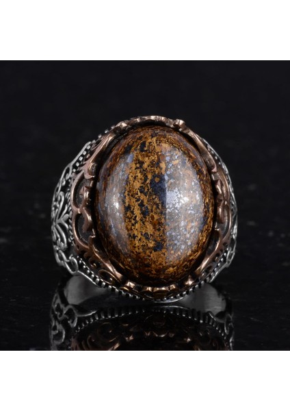 Doğal Taş El Yapımı Yüzük - 925 Ayar Gümüş El Yapımı Yüzük - Şık Farklı Yüzük (Bronzit) indirimleri