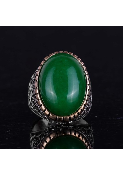 Doğal Yeşim Taşı Yüzük, Şifa Veren 925 Ayar Katı Gümüş Erkek Yüzük, Sultan Yüzük, Huzur ve Içgörü Tasarımı fırsatları