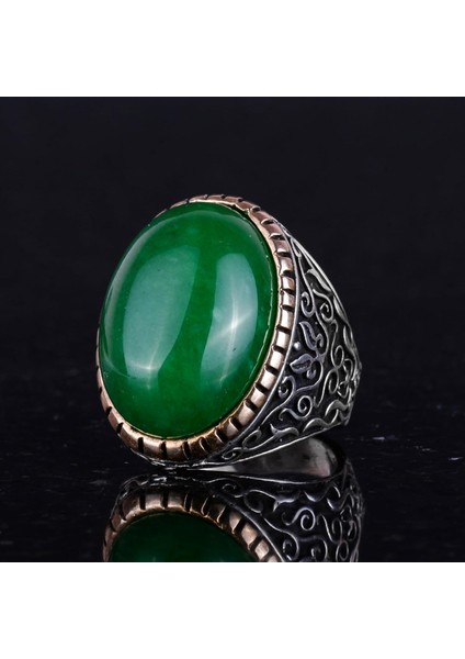 Doğal Yeşim Taşı Yüzük, Şifa Veren 925 Ayar Katı Gümüş Erkek Yüzük, Sultan Yüzük, Huzur ve Içgörü Tasarımı indirimleri