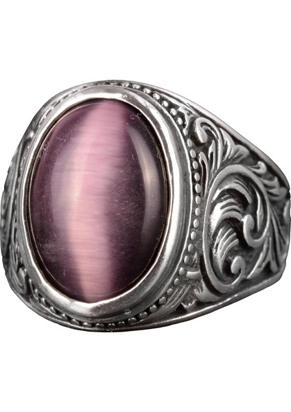 Doğal Ametist Kedi Gözlü Taş Yüzük - 925 Ayar Gümüş Erkek Yüzük - Koruyucu ve Sezgisel Tasarım