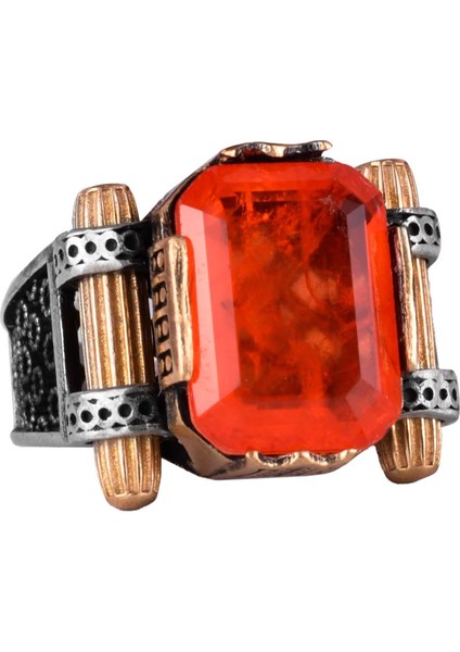 Turuncu Paraiba Yapay Taşı Yüzük - 925 Ayar Gümüş El Yapımı Yüzük