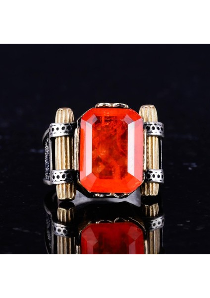 Turuncu Paraiba Yapay Taşı Yüzük - 925 Ayar Gümüş El Yapımı Yüzük fırsatları