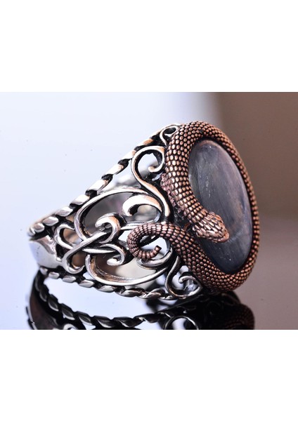 925K Solid Sterling Silver Erkek Yüzüğü Doğal Taşlarla - El Yapımı Zarafet (Kyanit Taşı) fırsatları