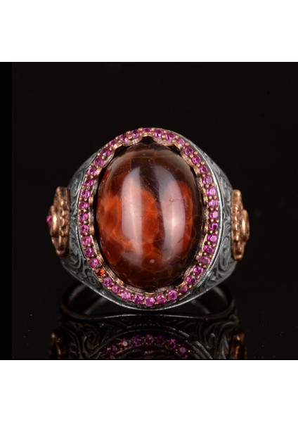 Doğal Kan Taşı Taş Yüzük, El Yapımı Yüzük, 925 Ayar Gümüş Erkek Yüzük fiyatları