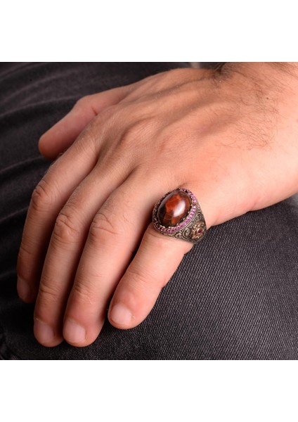 Doğal Kan Taşı Taş Yüzük, El Yapımı Yüzük, 925 Ayar Gümüş Erkek Yüzük modelleri