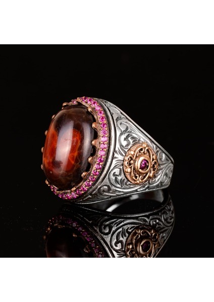 Doğal Kan Taşı Taş Yüzük, El Yapımı Yüzük, 925 Ayar Gümüş Erkek Yüzük indirimleri