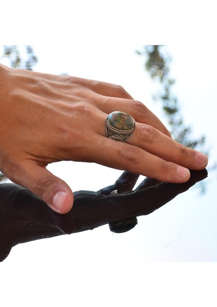 Doğal Yeşil Turkuaz (Firuze) Şahin Tasarımlı Yüzük - 925 Ayar Gümüş El Yapımı Erkek Takısı modelleri