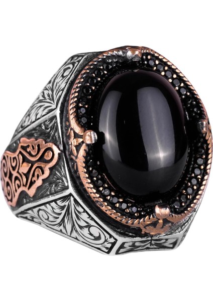 Doğal Oniks Taş Yüzük - 925 Ayar Sert Gümüş Erkek Yüzüğü, Tutku ve Enerji Tasarımı