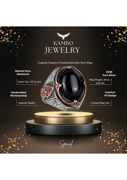 Doğal Oniks Taş Yüzük - 925 Ayar Sert Gümüş Erkek Yüzüğü, Tutku ve Enerji Tasarımı fiyatları