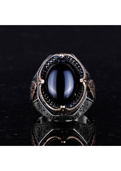 Doğal Oniks Taş Yüzük - 925 Ayar Sert Gümüş Erkek Yüzüğü, Tutku ve Enerji Tasarımı fırsatları