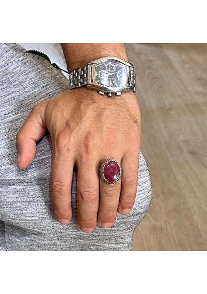 Doğal Taş Yüzük - El Yapımı 925 Ayar Gümüş Yüzük - El Yapımı Yüzük (Yakut) modelleri