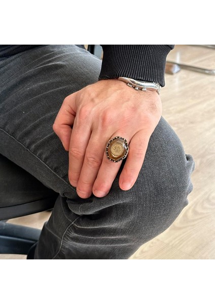 Erkekler Için 925 Ayar Gümüş Yüzük, Amber Taşı, Islami Kelime-I Tevhid Yüzük, Müslüman Hediyesi, Dini Yüzük modelleri