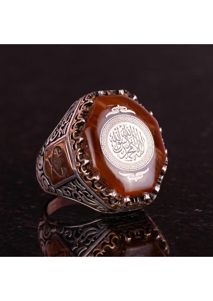 Erkekler Için 925 Ayar Gümüş Yüzük, Amber Taşı, Islami Kelime-I Tevhid Yüzük, Müslüman Hediyesi, Dini Yüzük fırsatları