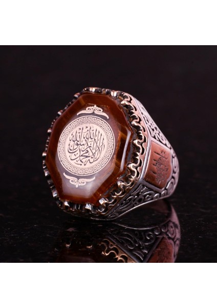 Erkekler Için 925 Ayar Gümüş Yüzük, Amber Taşı, Islami Kelime-I Tevhid Yüzük, Müslüman Hediyesi, Dini Yüzük indirimleri