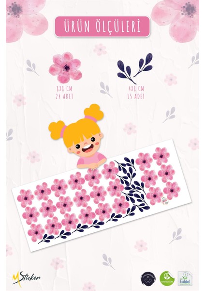 Soft Renklerde Pembe Çiçekler ve Yapraklar Dekoratif Sticker Seti Duvar Kağıdı Görünümlü Sticker indirimleri