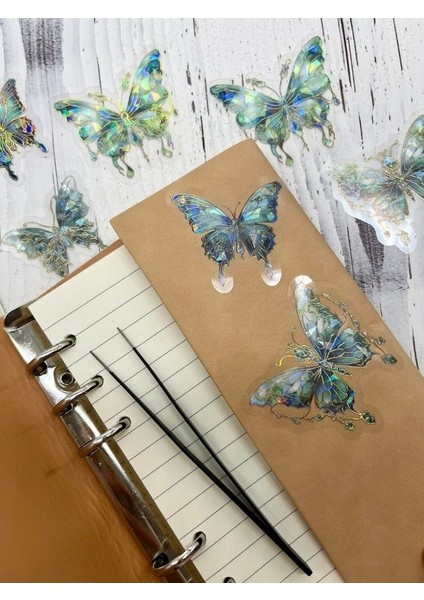 Fluorescent Scıntıllatıon Işıl Işıl Yeşil Kelebekler Şeffaf Pet Sticker Set/çıkartma/su Geçirmez/altın Yaldızlı/bullet Journal modelleri