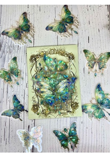 Fluorescent Scıntıllatıon Işıl Işıl Yeşil Kelebekler Şeffaf Pet Sticker Set/çıkartma/su Geçirmez/altın Yaldızlı/bullet Journal indirimleri