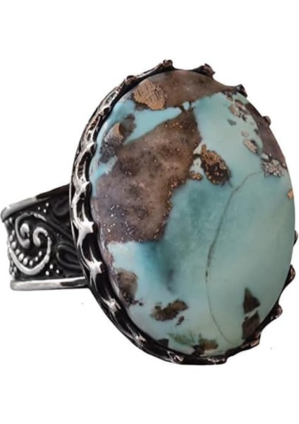 Büyük Yüzük, Doğal Arizona Turkuaz Taşı Yüzük, El Yapımı Yüzük, 925 Ayar Gümüş Yüzük Erkekler Için