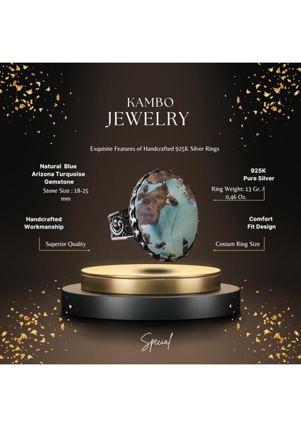 Büyük Yüzük, Doğal Arizona Turkuaz Taşı Yüzük, El Yapımı Yüzük, 925 Ayar Gümüş Yüzük Erkekler Için fiyatları