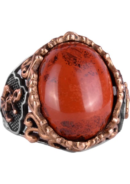 Yelkenli Çapa Gümüş Yüzük, Doğal Taş Yüzük Erkekler Için, 925 Ayar Gümüş Yüzük, (Kırmızı Kan Taşı)