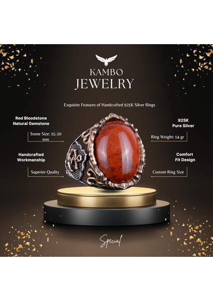Yelkenli Çapa Gümüş Yüzük, Doğal Taş Yüzük Erkekler Için, 925 Ayar Gümüş Yüzük, (Kırmızı Kan Taşı) fiyatları