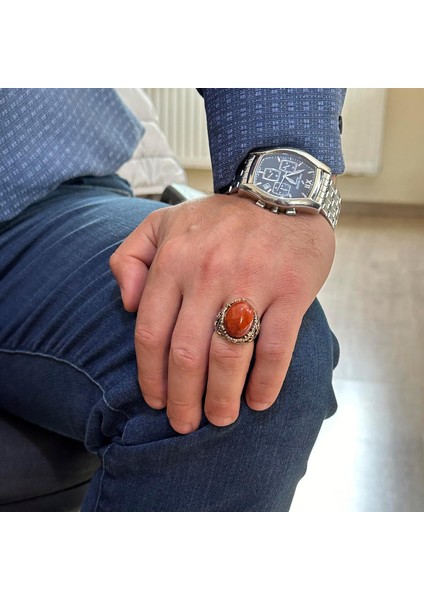 Yelkenli Çapa Gümüş Yüzük, Doğal Taş Yüzük Erkekler Için, 925 Ayar Gümüş Yüzük, (Kırmızı Kan Taşı) modelleri