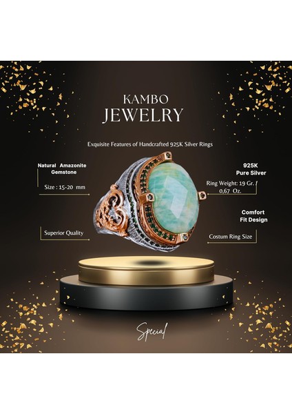 Doğal Amazonit Taş Yüzük, Erkek Yüzüğü, 925 Ayar Gümüş Yüzük, El Yapımı Yüzük fiyatları
