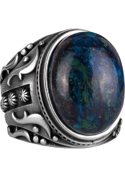 Gümüş Erkek Yüzük, Doğal Azurit Taşlı Yüzük, 925K Katı Sterlin Gümüş Yüzük, Içgörü ve Netlik Tasarımı