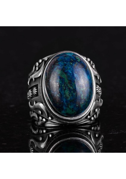 Gümüş Erkek Yüzük, Doğal Azurit Taşlı Yüzük, 925K Katı Sterlin Gümüş Yüzük, Içgörü ve Netlik Tasarımı fırsatları