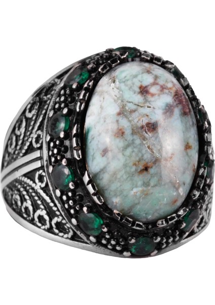 Doğal Larimar Taşı Yüzük - El Yapımı 925 Ayar Gümüş Erkek Takısı