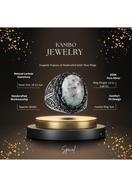 Doğal Larimar Taşı Yüzük - El Yapımı 925 Ayar Gümüş Erkek Takısı fiyatları