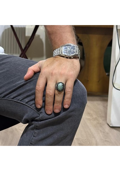 Doğal Larimar Taşı Yüzük - El Yapımı 925 Ayar Gümüş Erkek Takısı modelleri