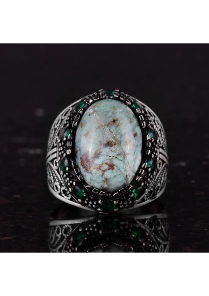 Doğal Larimar Taşı Yüzük - El Yapımı 925 Ayar Gümüş Erkek Takısı fırsatları