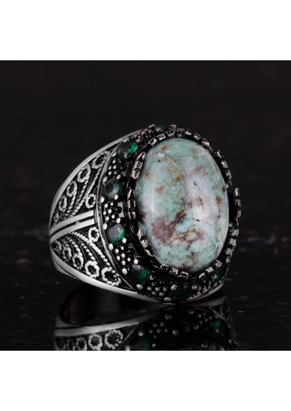 Doğal Larimar Taşı Yüzük - El Yapımı 925 Ayar Gümüş Erkek Takısı indirimleri