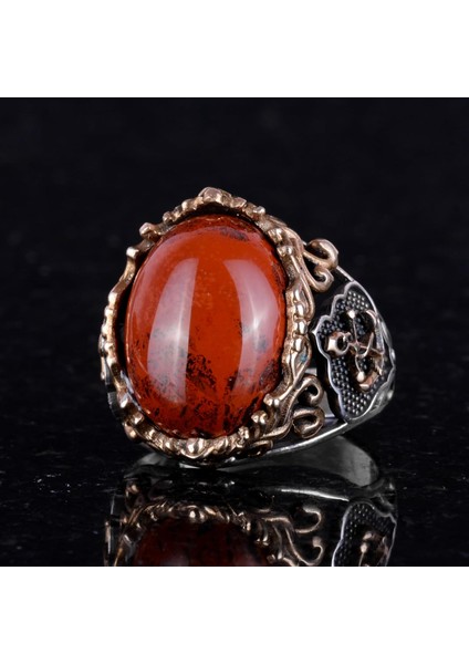 Yelkenli Çapa Gümüş Yüzük, Doğal Taş Yüzük Erkekler Için, 925 Ayar Gümüş Yüzük, (Kırmızı Kan Taşı) fırsatları