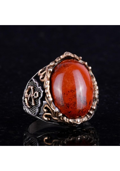 Yelkenli Çapa Gümüş Yüzük, Doğal Taş Yüzük Erkekler Için, 925 Ayar Gümüş Yüzük, (Kırmızı Kan Taşı) indirimleri