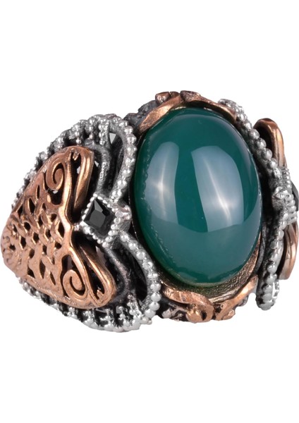 El Yapımı Doğal Jade Taş Yüzük - Huzurlu 925K Katı Gümüş Erkek Yüzüğü - Uyum ve Refah Tasarımı