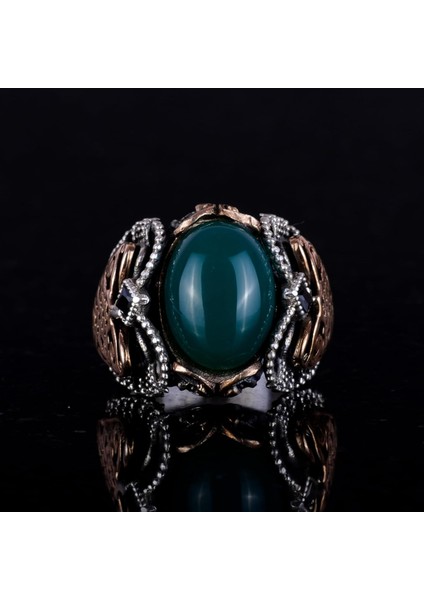 El Yapımı Doğal Jade Taş Yüzük - Huzurlu 925K Katı Gümüş Erkek Yüzüğü - Uyum ve Refah Tasarımı fiyatları