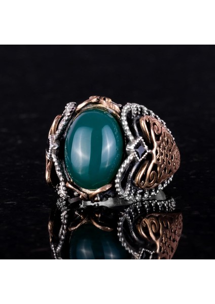 El Yapımı Doğal Jade Taş Yüzük - Huzurlu 925K Katı Gümüş Erkek Yüzüğü - Uyum ve Refah Tasarımı modelleri