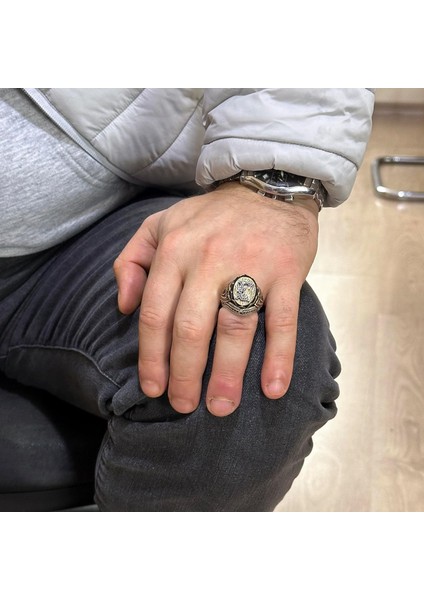 Kişiye Özel Monogram Gümüş Erkek Yüzük - 925K Katı Sterlin Gümüş Yüzük fırsatları