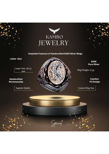 Kişiye Özel Monogram Gümüş Erkek Yüzük - 925K Katı Sterlin Gümüş Yüzük indirimleri