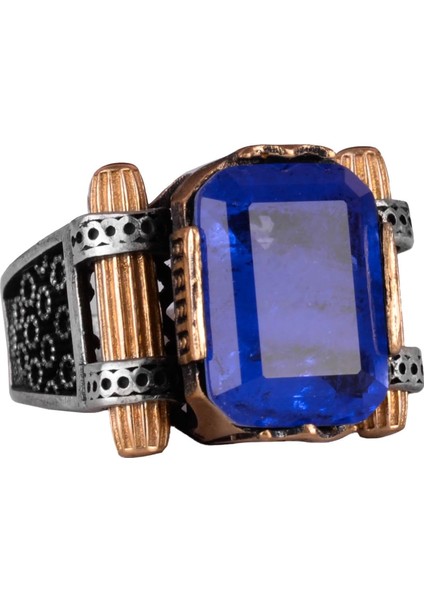 Navy Mavi Paraiba Yapay Taşı Yüzük - 925 Ayar Gümüş El Yapımı Yüzük, Erkek Takısı