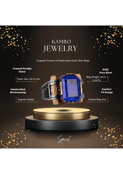 Navy Mavi Paraiba Yapay Taşı Yüzük - 925 Ayar Gümüş El Yapımı Yüzük, Erkek Takısı fiyatları