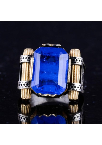 Navy Mavi Paraiba Yapay Taşı Yüzük - 925 Ayar Gümüş El Yapımı Yüzük, Erkek Takısı fırsatları