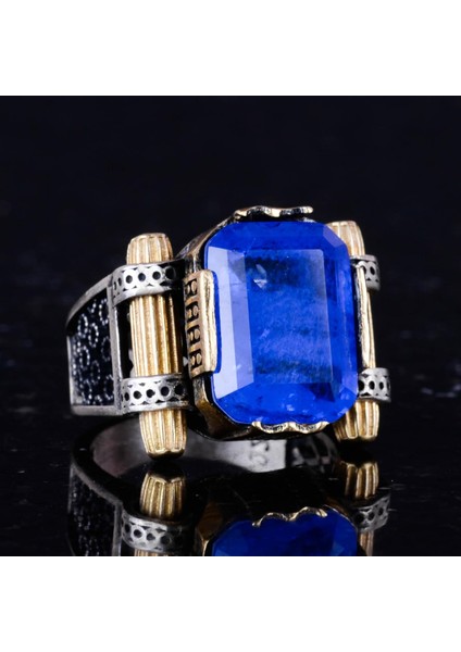 Navy Mavi Paraiba Yapay Taşı Yüzük - 925 Ayar Gümüş El Yapımı Yüzük, Erkek Takısı indirimleri