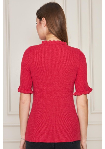 Kadın Fırfırlı Kısa Kollu Fitilli Triko Bluz 1212 fırsatları